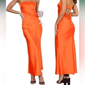 Women’s Bright Orange Strapless Maxi Dress